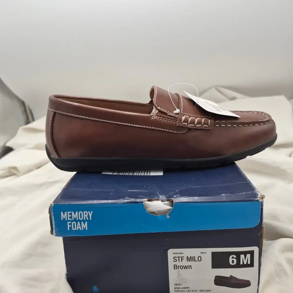 New Stafford Milo Brown Faux Leather Driving Moc Loafers Men Size 6M